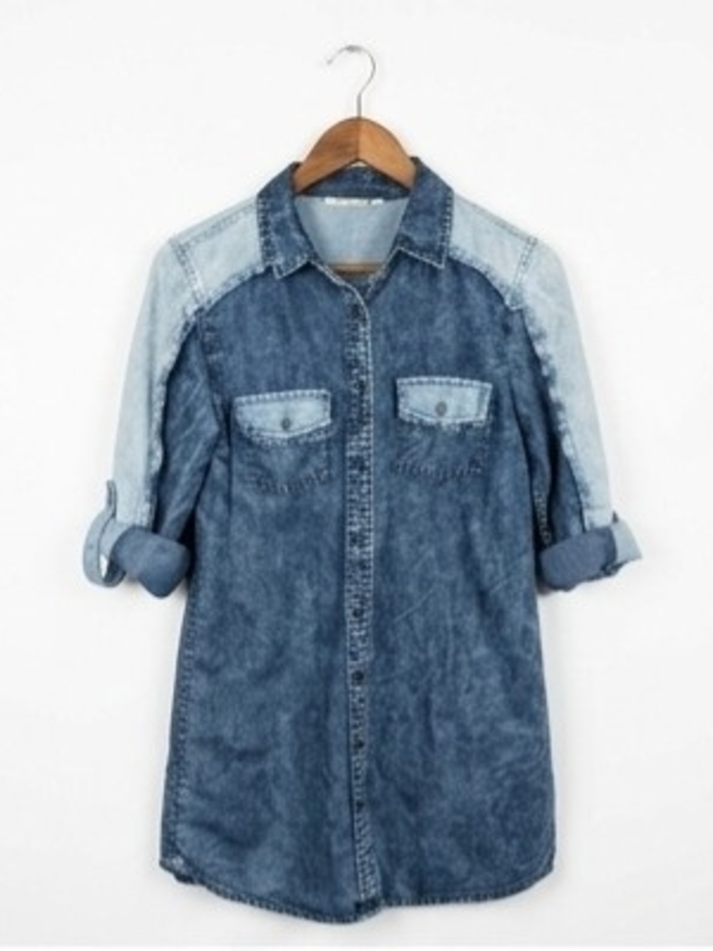 Q.Kale Petite Denim Button-Up Shirt - Blue